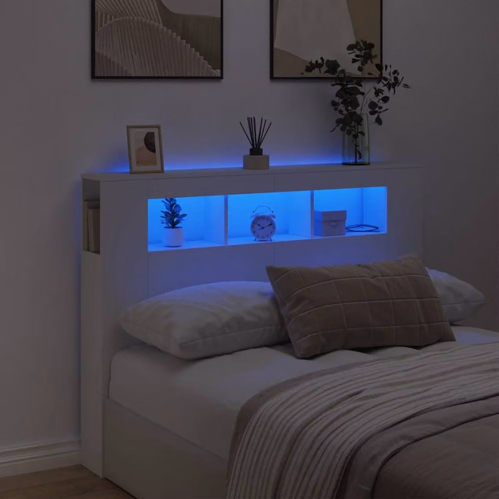 Berkfield Home LED Headboard in White, W/D/H: 140 x 18.5 x 103.5 cm – 2