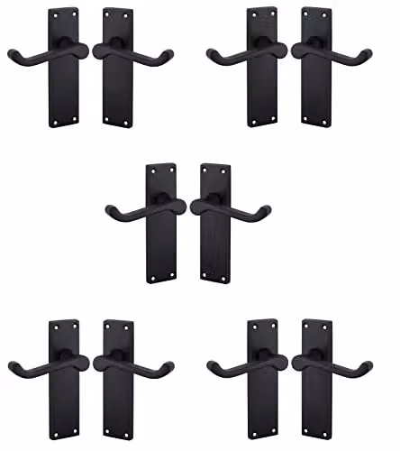 Golden Grace Victorian Scroll Door Handles Latch Pack in Matt Black, 5 Pairs