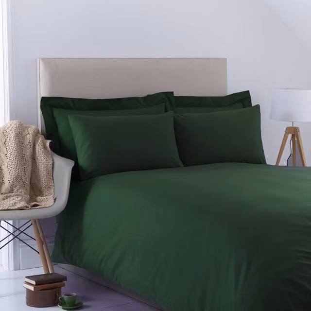 Charlotte Thomas Poetry Plain Dyed Duvet Cover Set in Bottle Green, Single, W: 90 cm x H: 200 cm