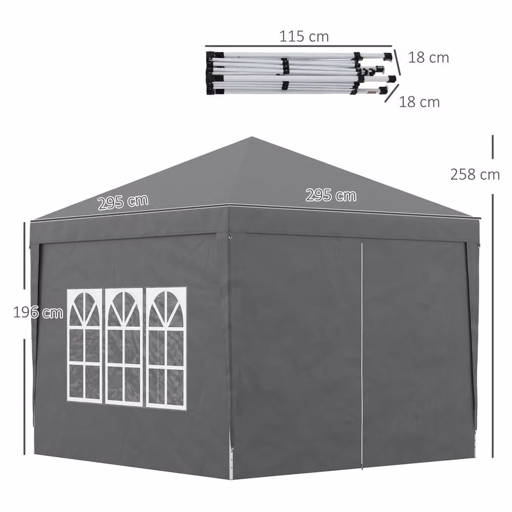 STILVORA Pop-Up Gazebo in Grey with Removable Walls, W: 300 cm, D: 300 cm, H: 258 cm – 2