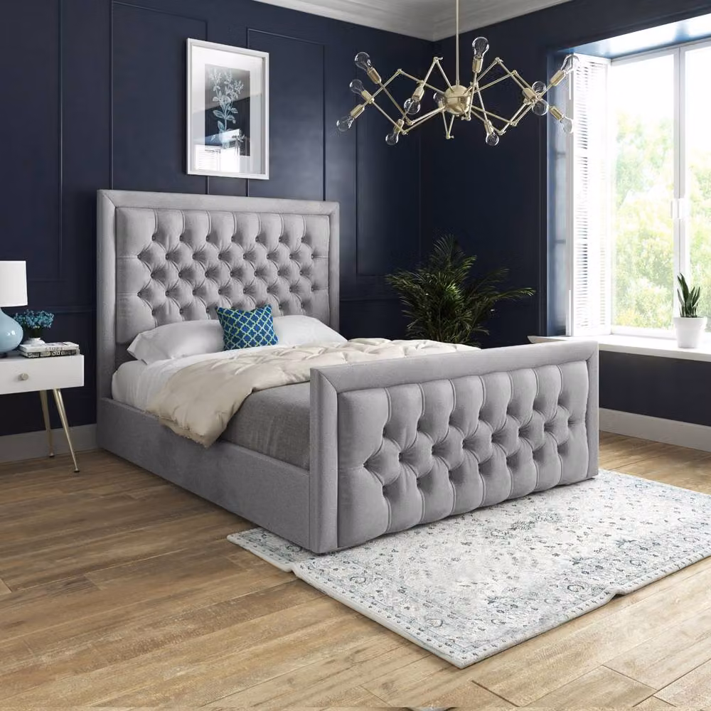 Casani Silchester Upholstered Grey Velvet Designer Bed Frame, Super King, W/D/H: 200 x 189 x 200 cm – 2
