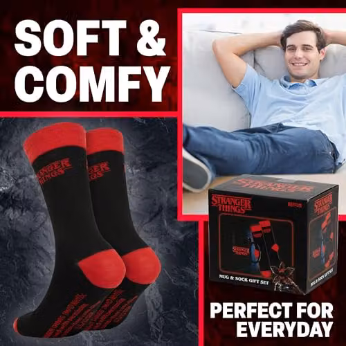 Get Trend Stranger Things Mug and Socks Set, Red and Black, 315ml – 3