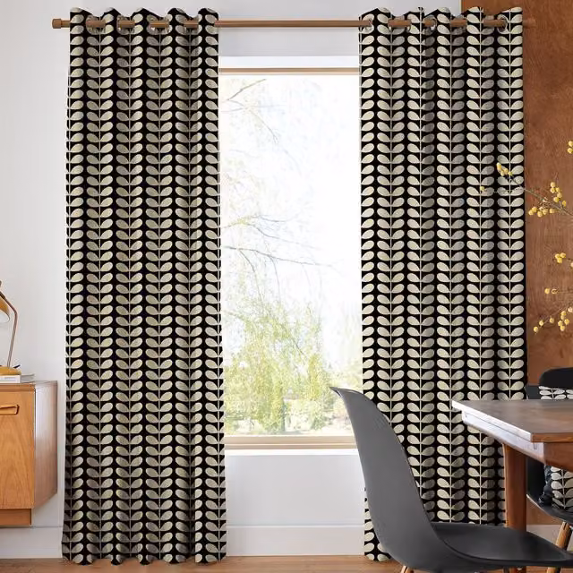 Orla Kiely Solid Stem Made to Measure Blackout Eyelet Curtain in Black