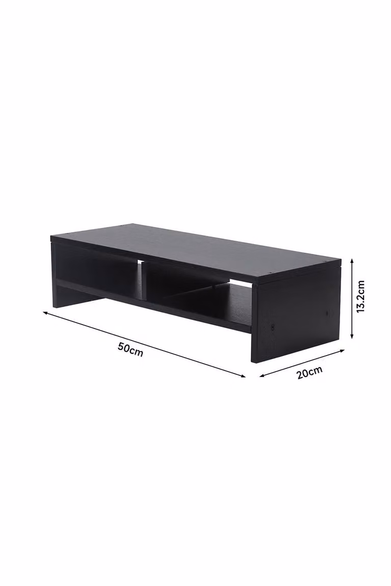 H&O Direct Matt Black MDF Monitor Stand Riser with Shelf