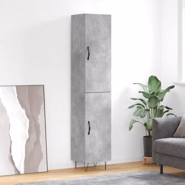 Berkfield Home Modern Highboard in Concrete Grey with Hinged Doors and Internal Shelves, W/D/H: 34.5 x 34 x 180 cm