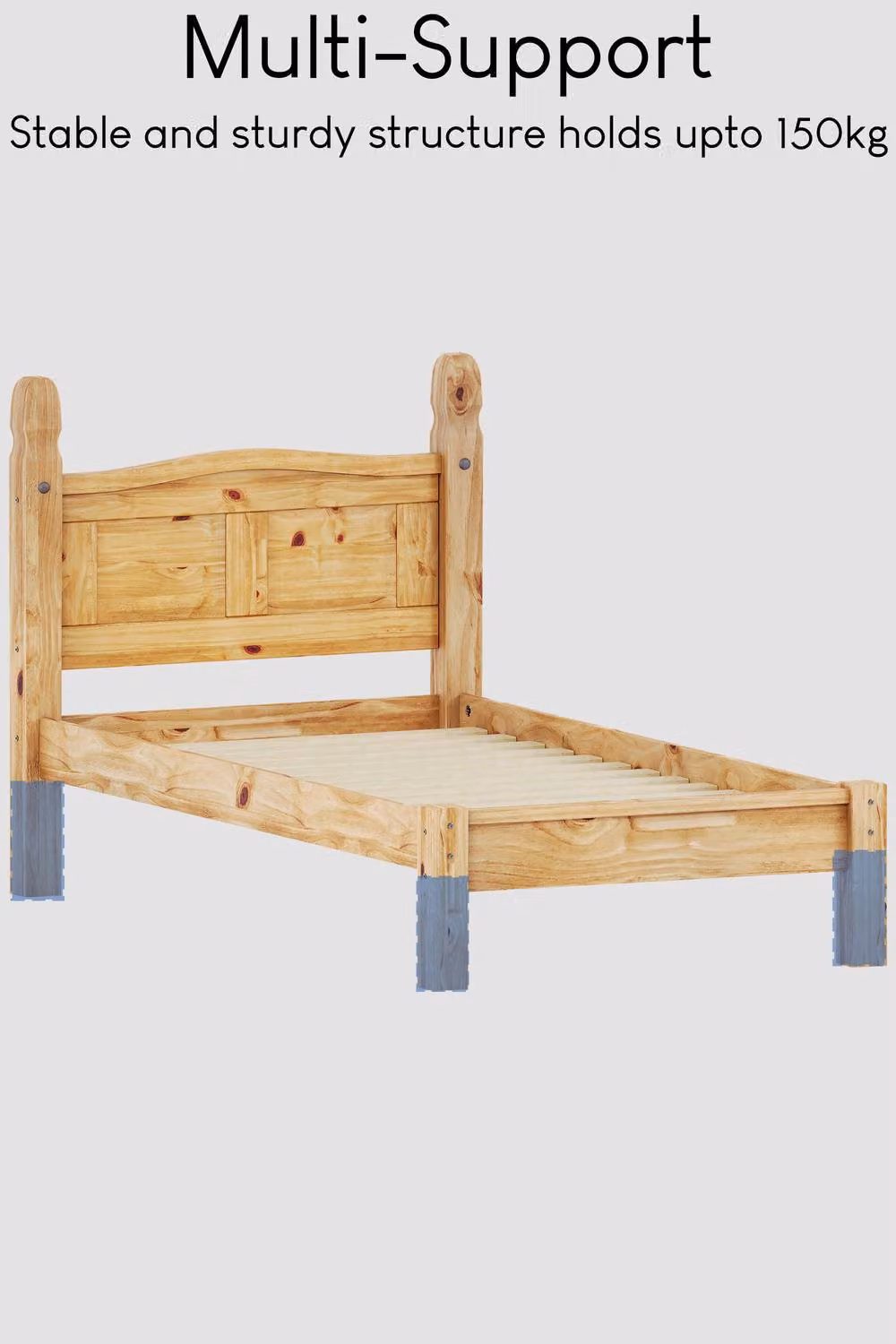 HD Designs Corona Single Bed Frame in Brown Rustic Waxed Solid Wood, 90 x 190 cm – 2