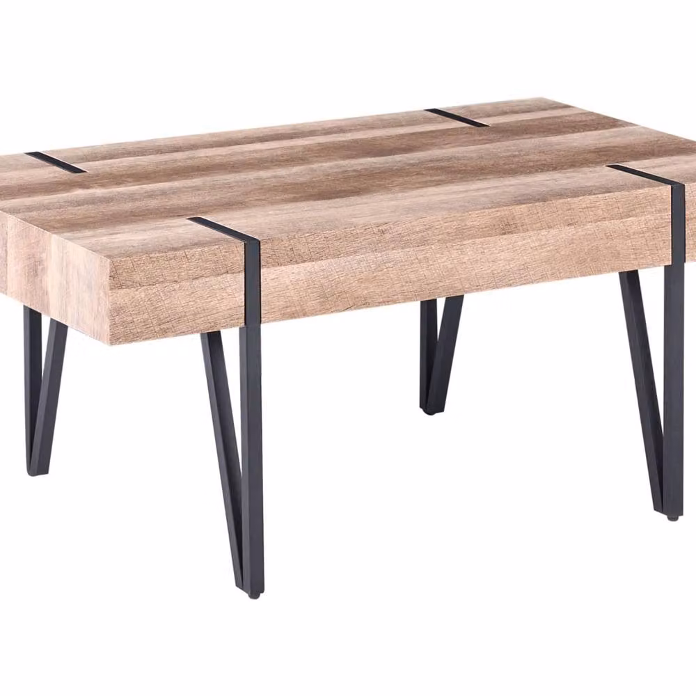 Wyld and Coco Industrial Rectangular Coffee Table with Brown MDF Top and Black Metal Legs, W: 110 cm, D: 60 cm, H: 40 cm – 2