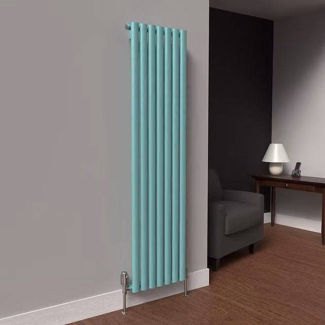 Lux Heat Oval Coloured Vertical Radiator in Light Aqua Green, H: 160 cm, W: 42 cm