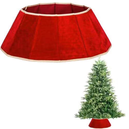 Shatchi Velvet Christmas Tree Skirt in Red and Gold, Diameter: 68 cm – 1