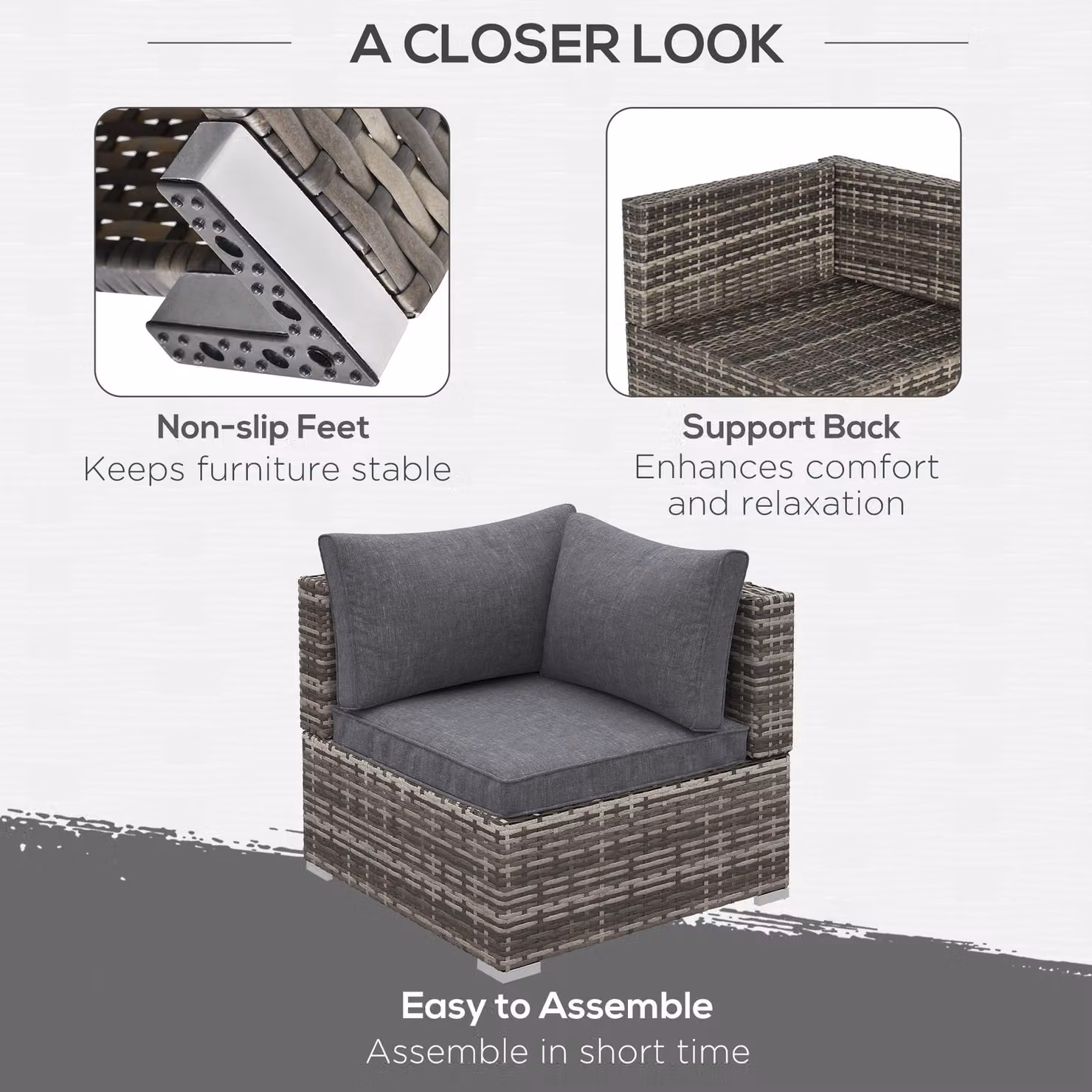 Outsunny Rattan Wicker Corner Sofa and Single Chair Garden Furniture Set with Cushions in Deep Grey – 5