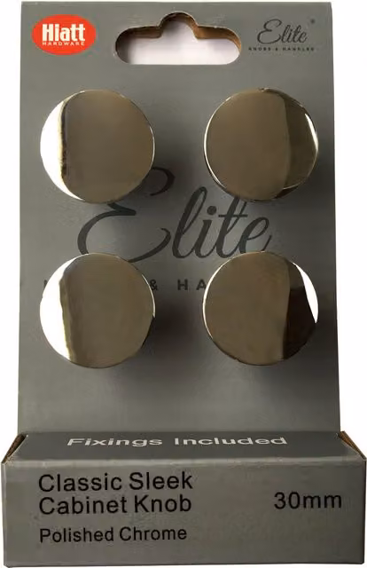 Elite Knobs & Handles Pack of 4 Classic Polished Chrome Knobs, Diameter: 30 mm