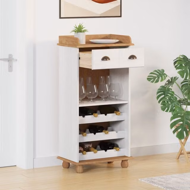 Berkfield Home ASKIM Wine Cabinet in White Solid Pine Wood with 12 Bottle Holders – 1