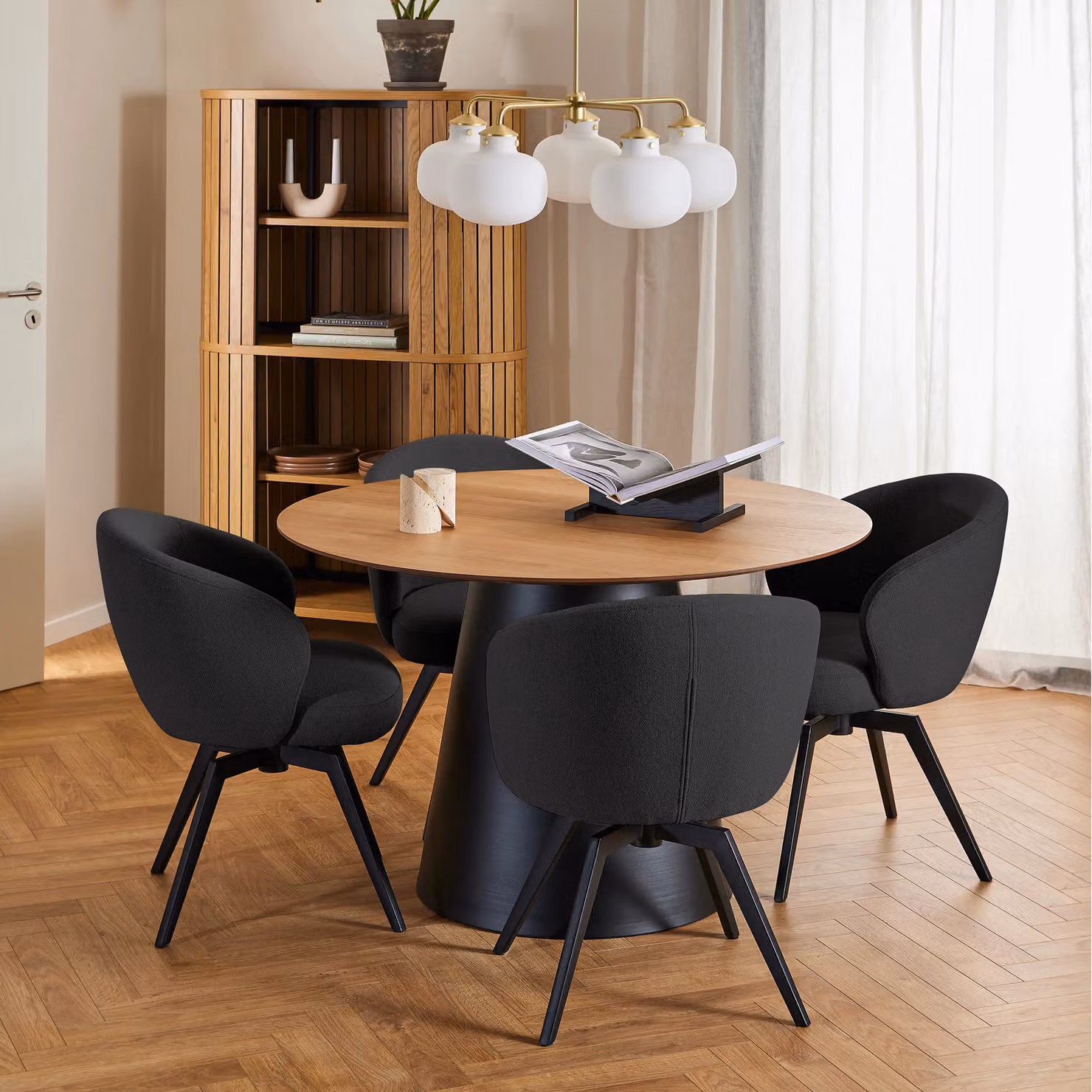 Furniture To Go Darlene Swivel Dining Chair with Armrests in Grey and Black Fabric – 5