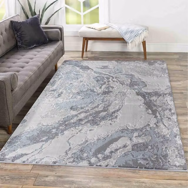 Modern Emperor Abstract Area Rug in Silver and Grey, 160 cm