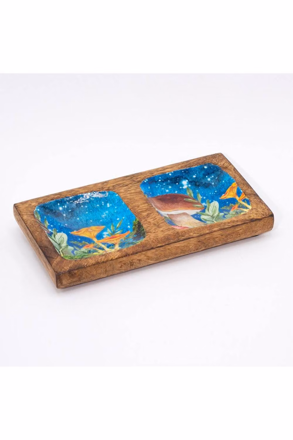 KDMD Floral Rectangular Wood Tabletop Tray in Petrol, Blue and Multicolour, W/D/H: 20 x 10 x 2.5 cm – 2