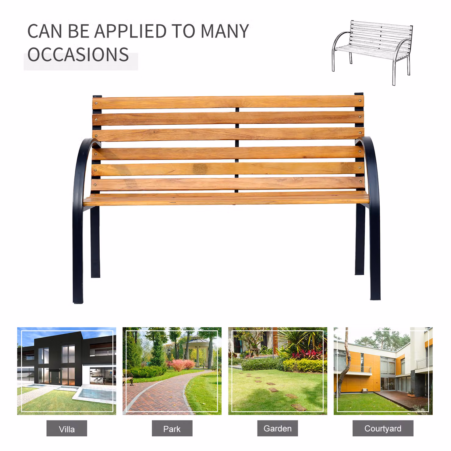 Outsunny 2 Seater Wooden Garden Bench with Metal Frame in Brown – 4