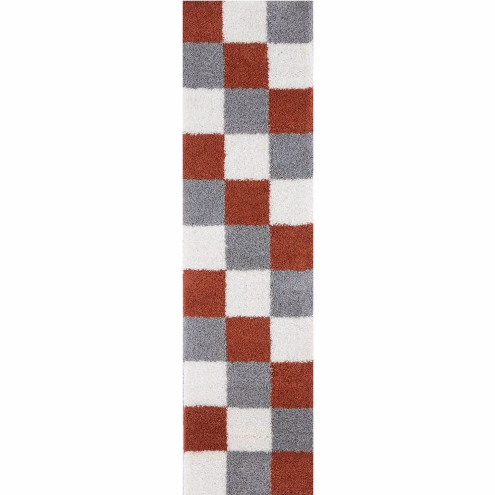 THE RUGS Soft Check High Pile Shaggy Rug for Living Room or Bedroom, Terracotta, W: 240 cm, D: 340 cm – 8
