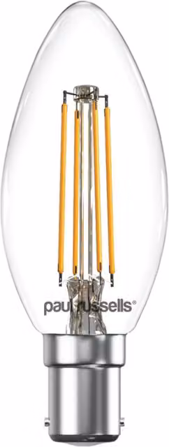 Paul Russells 4.5W LED Filament Candle Bulb, B15, 470lm, 2700K Warm White, Transparent