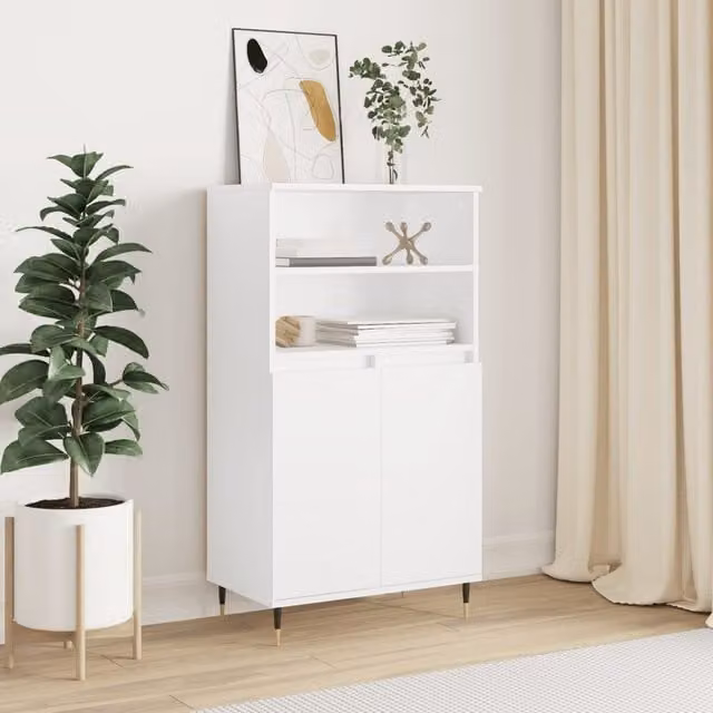 Berkfield Home White Highboard with Hinged Doors and Internal Shelves, W/D/H: 60 x 36 x 110 cm – 1