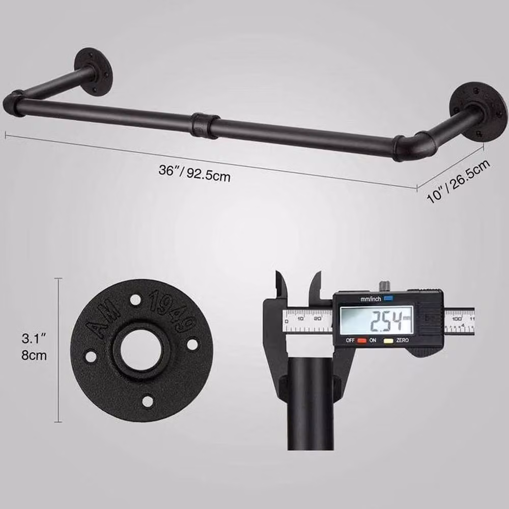 EONLION Matt Black Metal Wall Mounted Continuous Linear Clothing Rail, Width: 50 cm – 2