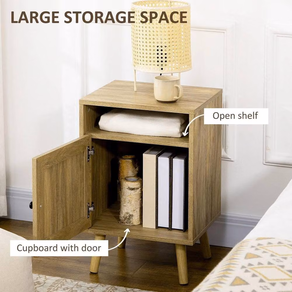 FORGEVIO Mid-Century Bedside Table and Nightstand in Brown Wood and Rattan, W/D/H: 39 x 35 x 60 cm – 2