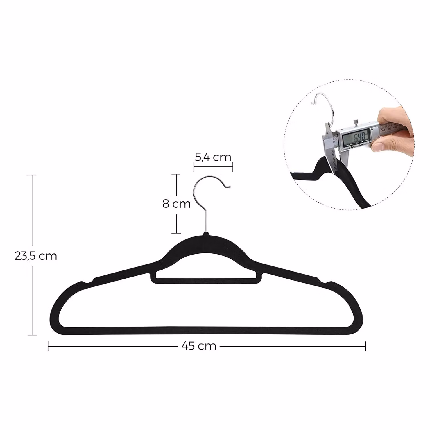 SONGMICS Set of 20 Non-Slip Velvet Flocked Clothes Hangers with Tie Bar and Swivel Hook in Black – 2