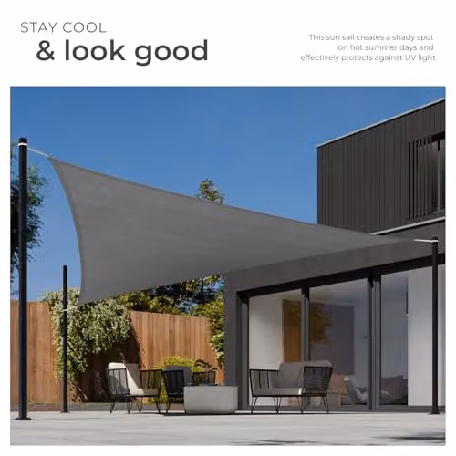 tectake Triangular Sun Shade Sail in Grey with UPF 50+ UV Protection, HDPE Polyethylene Fabric, W/D/H: 360 x 360 x 360 cm – 4