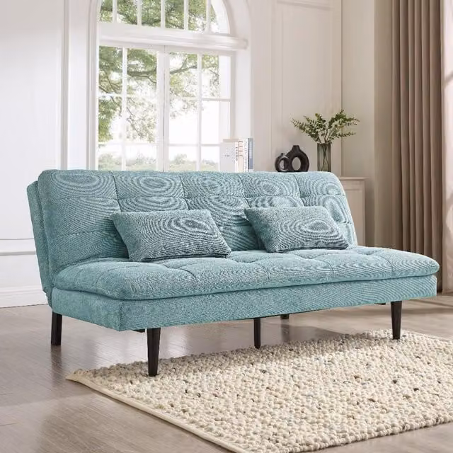 Butterfly Click-Clack Sofa Bed in Petrol Blue Bouclé Fabric
