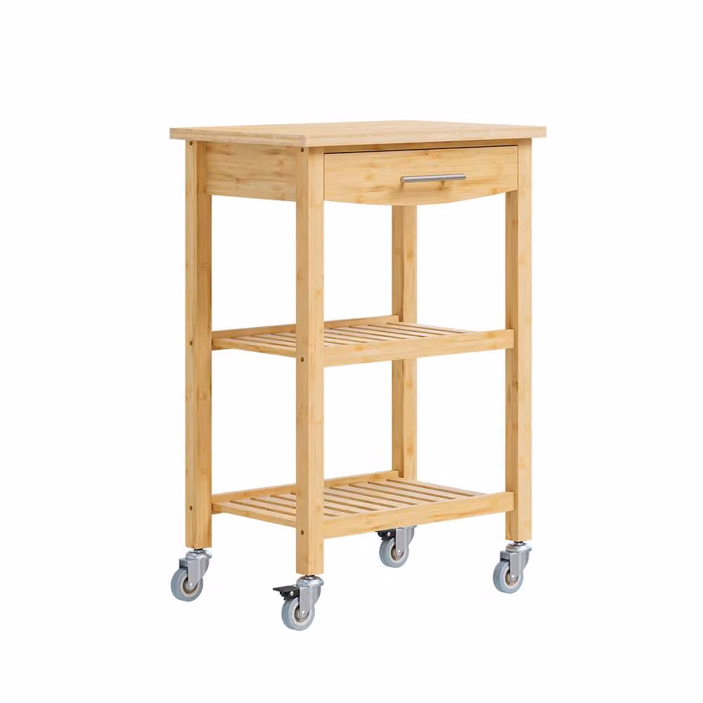 SoBuy Bamboo Kitchen Trolley with Drawer in Brown and Beige, H 86.0 x W 40.0 x D 40.0 cm – 2