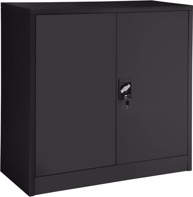 tectake Modern Metal Filing Cabinet in Black with Hinged Doors and Adjustable Shelves