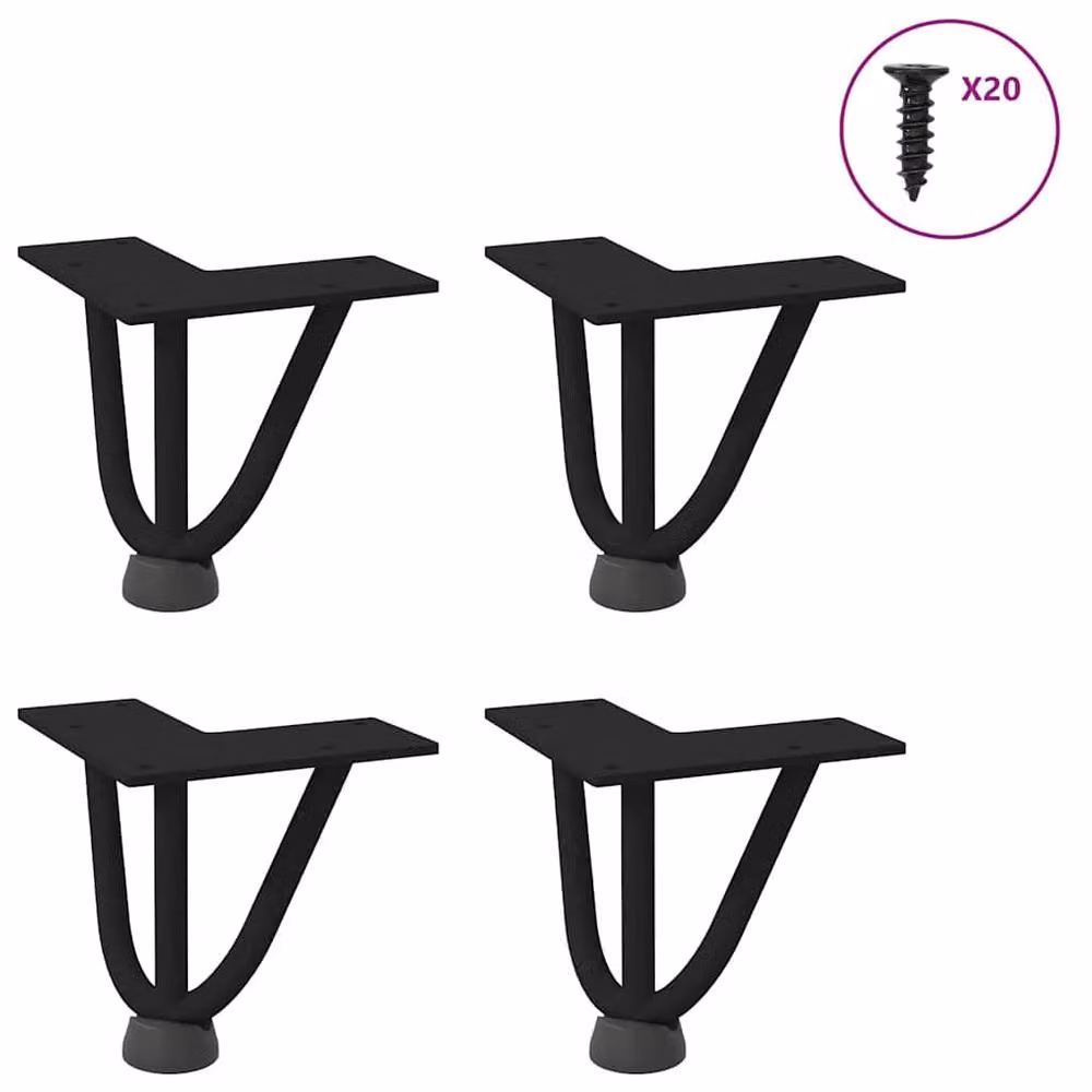 Berkfield Home Black Solid Steel Hairpin Table Legs, 4 Pieces, Height: 10 cm – 2