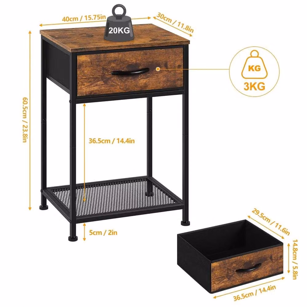 FORGEVIO Set of 2 Industrial Bedside Cabinets in Brown and Black, W/D/H: 40 x 30 x 60.5 cm – 2