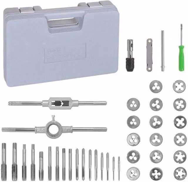 Nordara 40-Piece Metric Tap and Die Set M3-M12 Nut and Bolt Thread Cutter Wrench in Silver