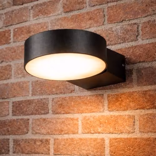 CGC Lighting Darcy Black Adjustable Round LED Outdoor Wall Light, Warm White, IP65