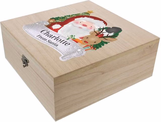 Personalised Memento Company Personalised Colourful Santa Large Wooden Christmas Eve Box in Brown