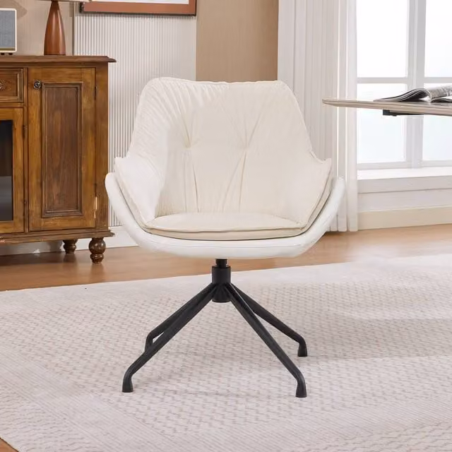 Matteo White Faux Leather Swivel Office Armchair with Armrests