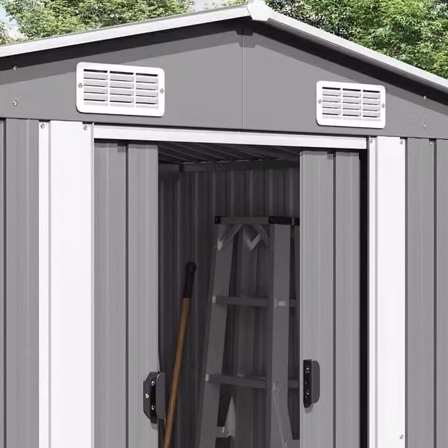 Berkfield Home Grey Galvanised Steel Garden Shed with Sliding Gable Doors W/D/H: 990 x 257 x 181 cm – 1