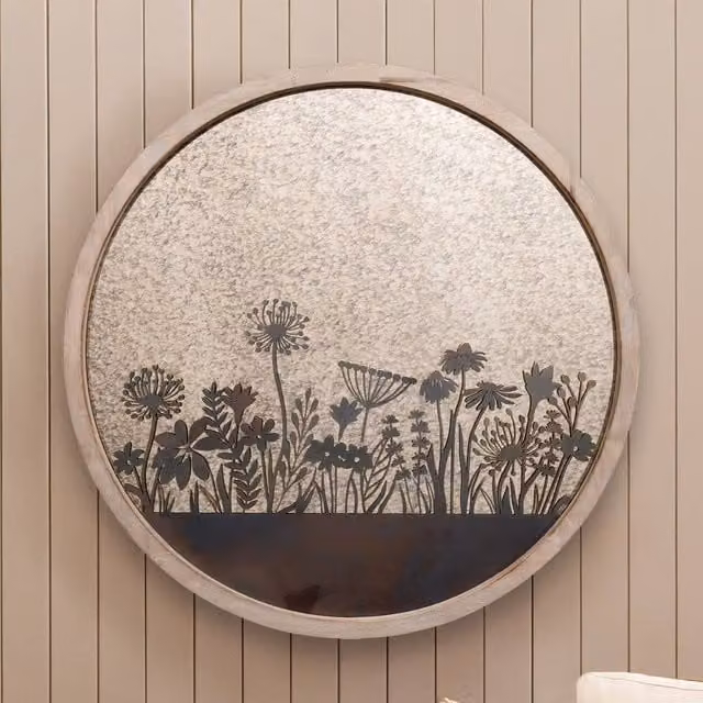 Voyage Maison Fleur Et Faune Antique Round Wall Mirror in Beige – 1