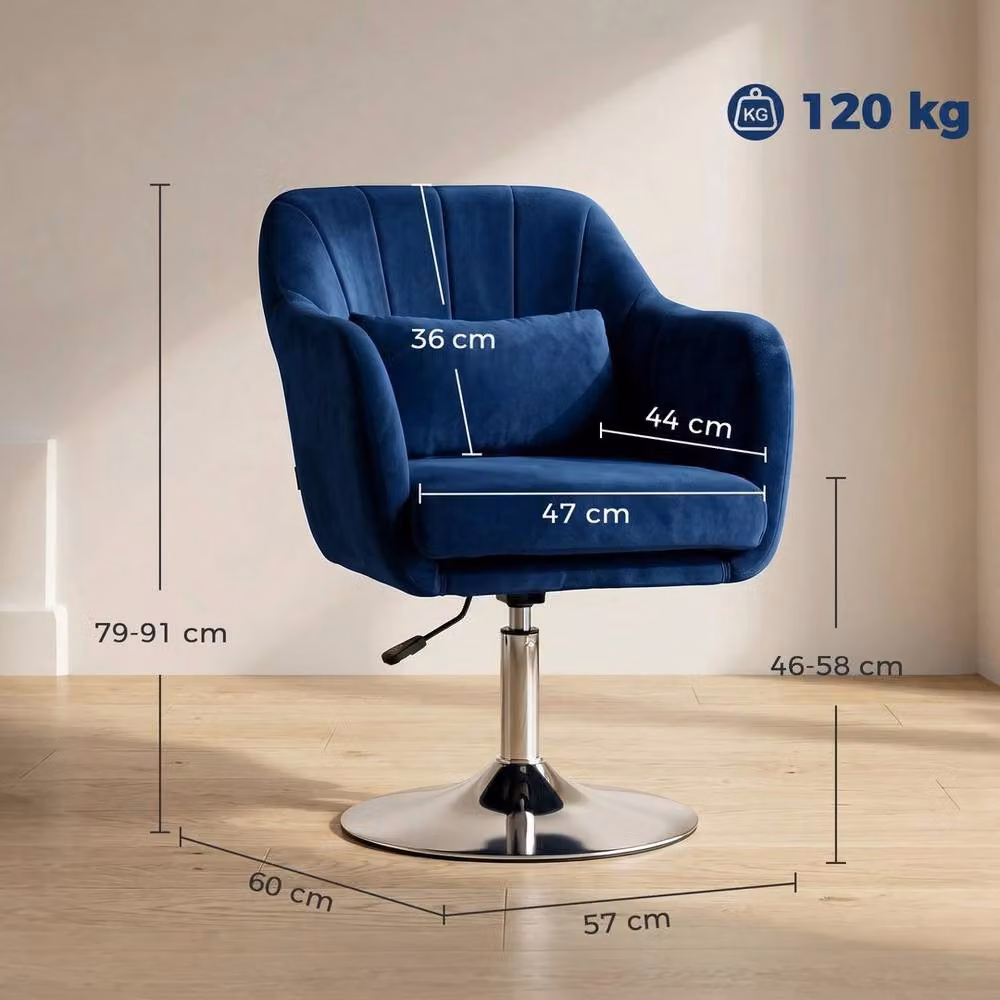 PAWNORA Retro Blue Velvet Swivel Tub Task Chair with Metal Frame – 2