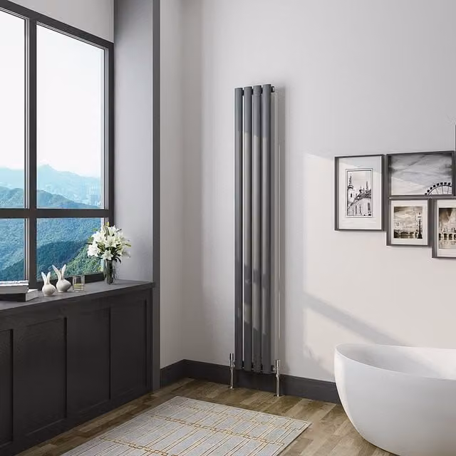 AicaBathroom Vertical Oval Column Radiator in Anthracite Steel, H 160 cm x W 23.6 cm x D 23.6 cm