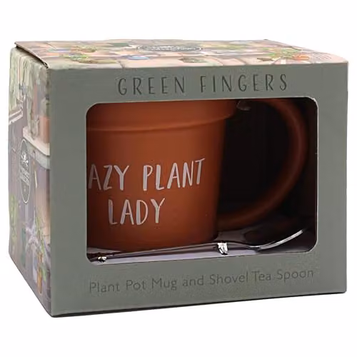 Leonardo Green Fingers Ceramic Mug and Spoon Set in Green and Brown, 250ml – 2