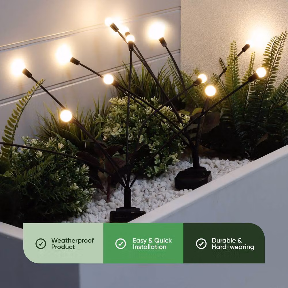 Gardenwize Solar LED Firefly Sphere Lights in Black, Pack of 2 – 2