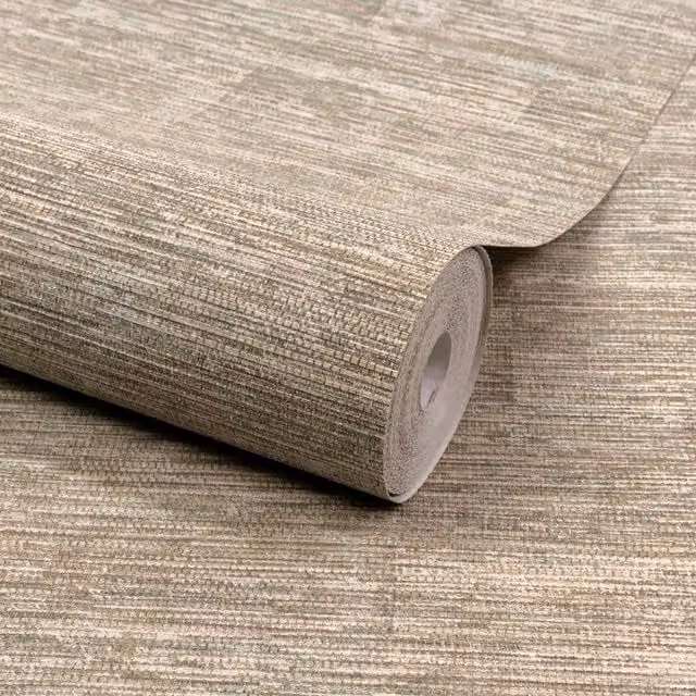 Grandeco Boutique Johor Fabric Stripe Embossed Wallpaper in Beige and Brown