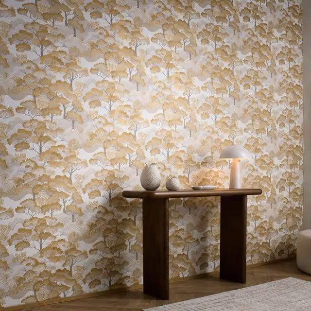 Erismann Gold Botanical Floral Pre-pasted Vinyl Wallpaper