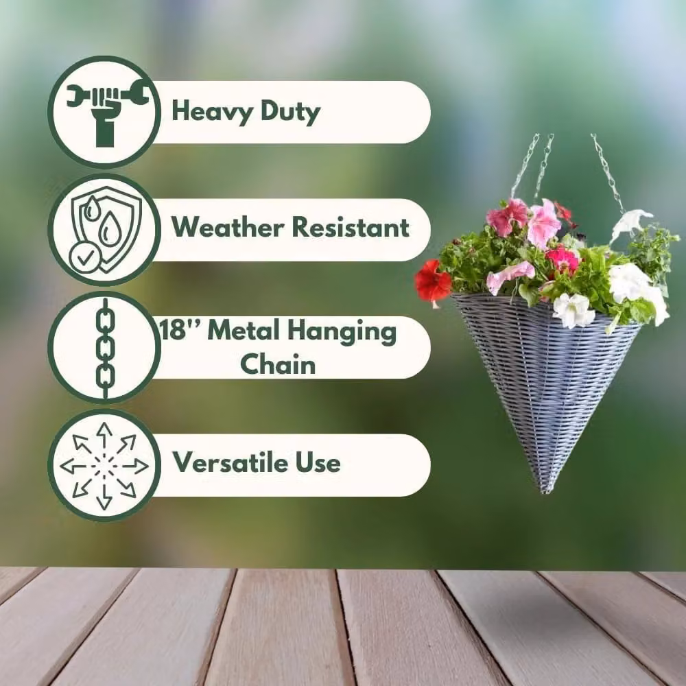 Marco Paul 2-Pack Metal Hanging Cone Flower Basket Planter in Grey and Silver – 4