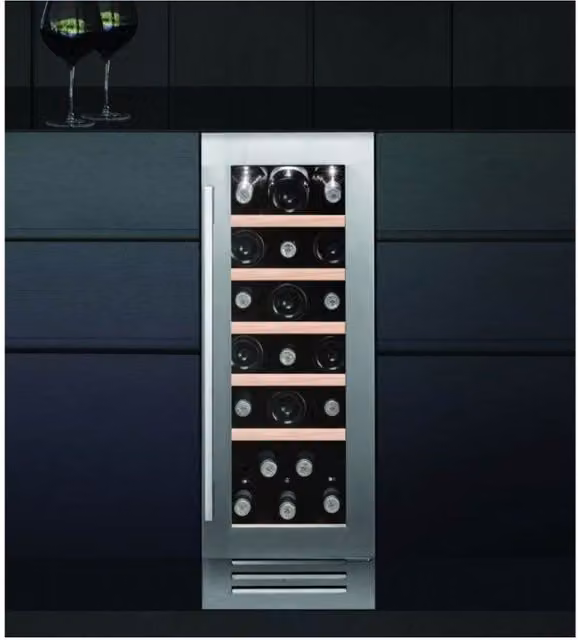 Caple WI3125 Built-in Wine Cooler in Metallic Silver with 19 Bottle Capacity and Stainless Steel Finish