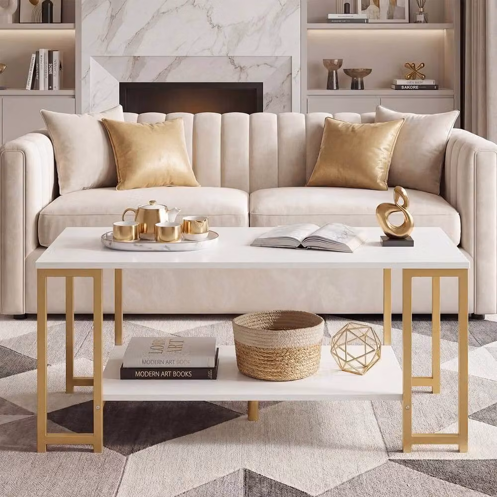 Kelvenix Modern Rectangular White Metal Living Room Cocktail Table – 4