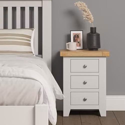 Seconique Windsor 3 Drawer Bedside in Ivory and Oak