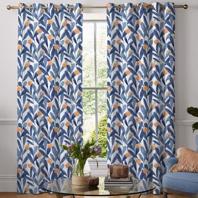 Voyage Maison Enso Made to Measure Blackout Floral Fabric Panel Curtain in Cobalt Blue