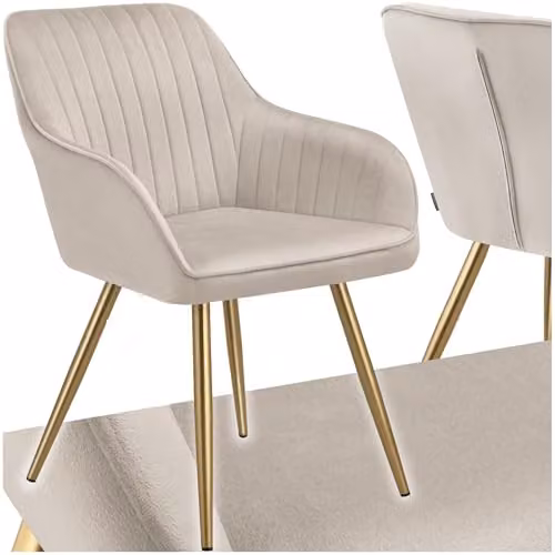 tectake Marilyn Dining Chair with Velvet Fabric and Gold Metal Legs in Taupe/Gold